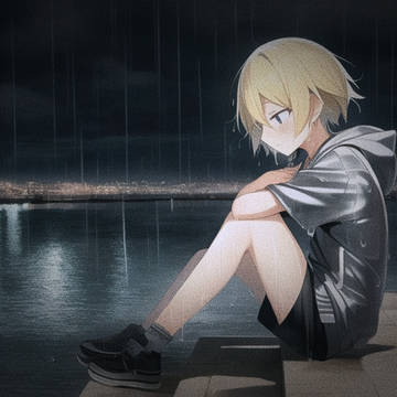 雨の中の男の子