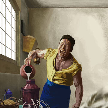 牛乳を注ぐ男