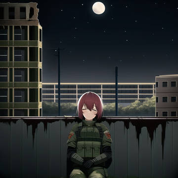 Girls soldiers in abandoned city