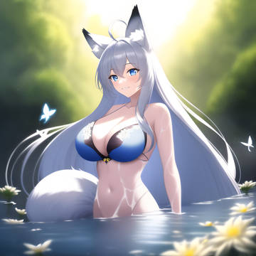 Kitsune bathing in water