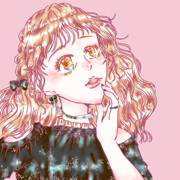女の子 水彩風 ピンク 黒