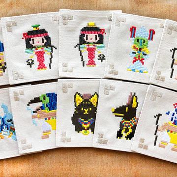 エジプト神 ドット絵刺繍コースター