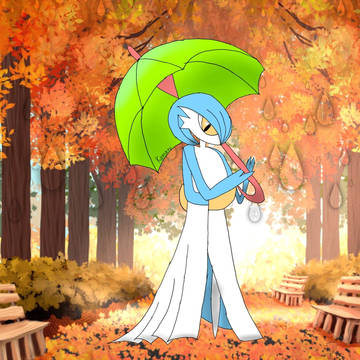 紅葉の下で
