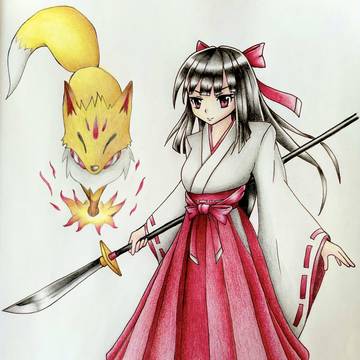 薙刀巫女　色鉛筆