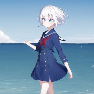海滩边行走的女孩