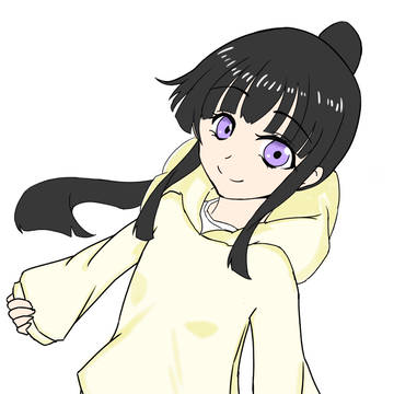 黒髪パッつん小ポニふわふわパーカー子