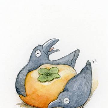 ご近所カラスは柿がすき