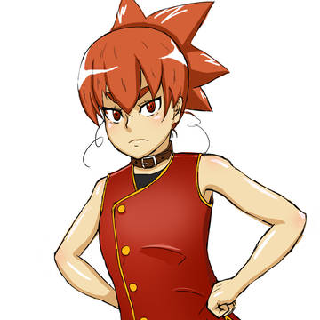 赤いつり目の子