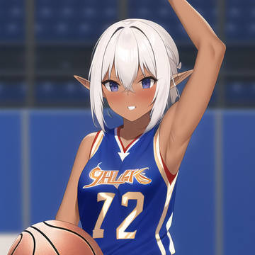 Dark elf girl playing basketball