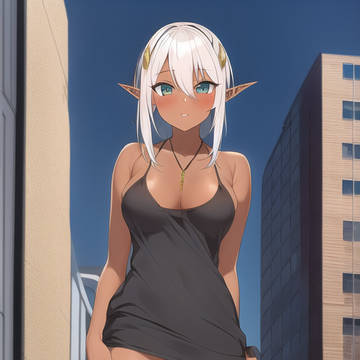 Dark elf girl walking in public