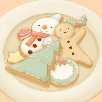 クリスマスのクッキーに隠れるまるまるつるっとしたうさぎ