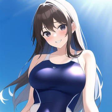 競泳水着に照れるJK