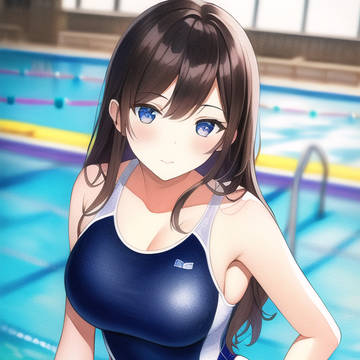 プールから上がる競泳水着JK