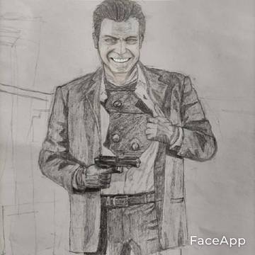 Smiling Michael with a pistol