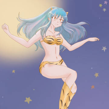 夜空に浮かぶラムちゃん