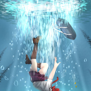 Red Hair Girl Fall in the Ocean