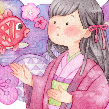月夜の金魚と女の子
