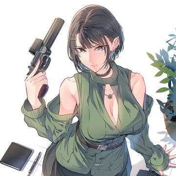 銃×女の子×肩出しニット