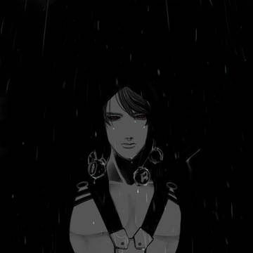 深夜の雨の中
