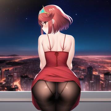 Pyra in red dress and pantyhose