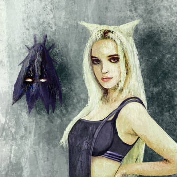 Denim Neko with Moth