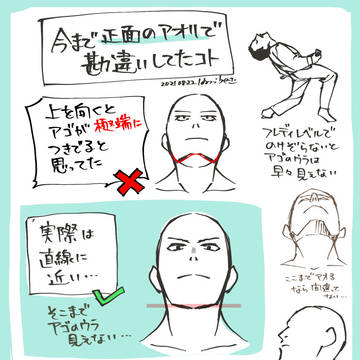 正面顔の煽り(アオリ)のアゴの見え方
