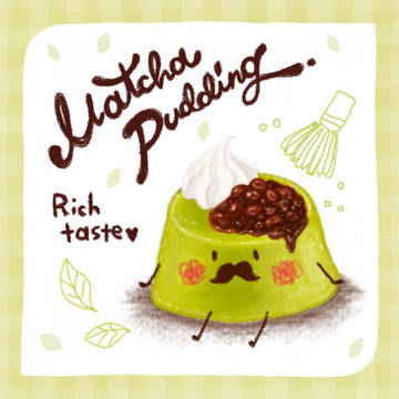 お濃い抹茶プリン。あずきとホイップクリーム乗せ。