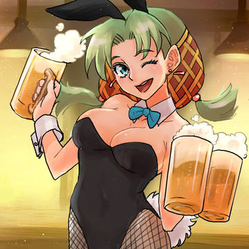 commission：バニースーツを着てビールを提供するリリィ。