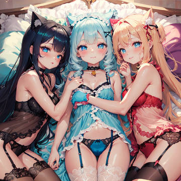 猫耳下着少女たちの寝姿