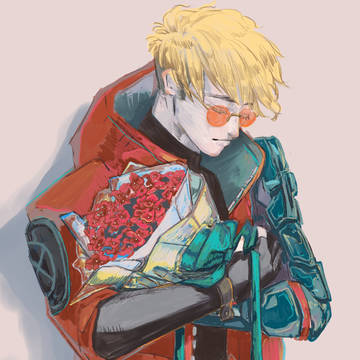 花束を抱くヴァッシュのイラストです