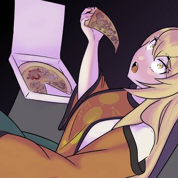 Okina with a pizza