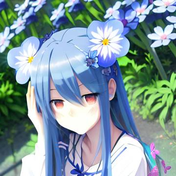 Anime Girl With Blue Flowers