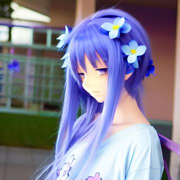 3D Anime Girl With Blue Flowers