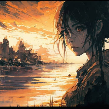 洪水都市と夕焼けとメイド