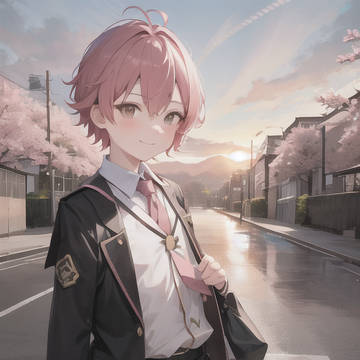 桜と卒業するショタ