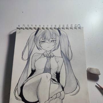 之前看到一张初音未来的，感觉蛮好看的，试着画了下