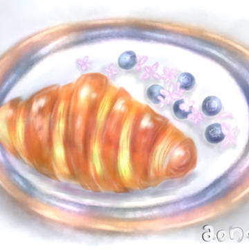 クロワッサン。パンケーキ。水彩風