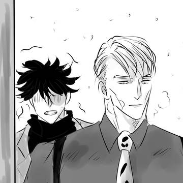 伏くんと七ミンが山小屋で寒さを凌ぐ漫画
