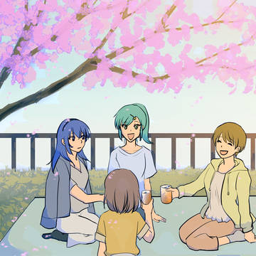お花見する4人