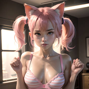 Catgirl in striped underwear