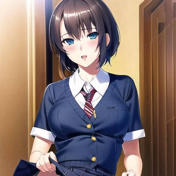 女子○生、スカートたくし上げ
