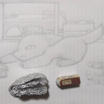 きつねんこ(アルミホイル画)