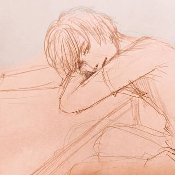 ポーズ検索して出てきたのを参考に描いた