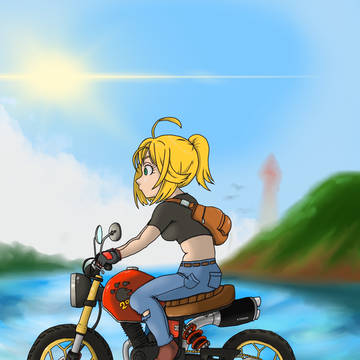 バイクに乗ってる女の子の絵