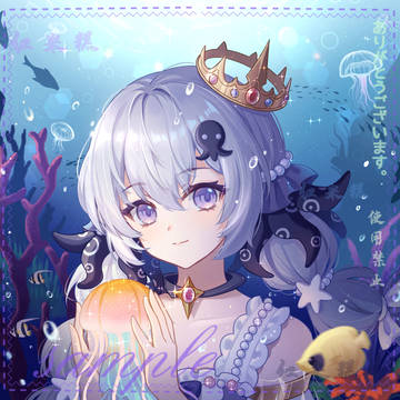 海、姫様、青い、女の子