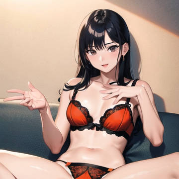 オレンジ色の下着を履いたお姉さん