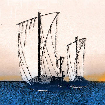 習作~浮世絵の帆掛け船を印象画っぽくすると・・・【フリー素材】