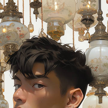 Man with lanterns