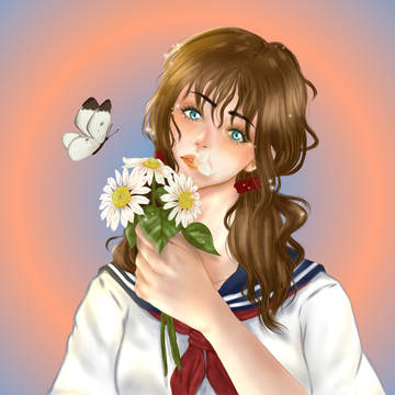 Schoolgirl With Her Daisies