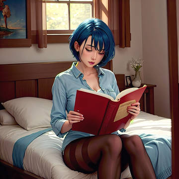 Mia reading a book